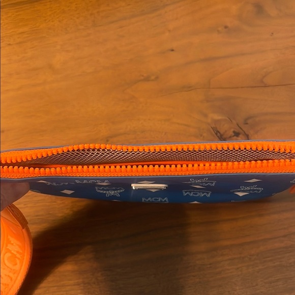 MCM Blue and White Pouch with Orange Strap - Picture 4 of 7